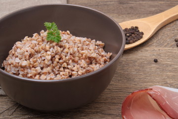 Buckwheat porridge and bacon