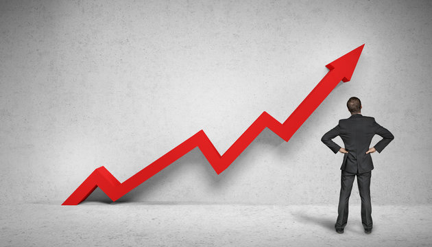 Mann steht vor Chart / Graph / 3d