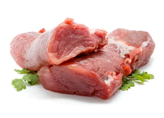 Abwaschbare Fototapete Pieces of fresh raw pork tenderloin © Shootdiem