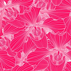 Zelfklevend Fotobehang Orchidee Roze en witte orchidee bloemen naadloos patroon