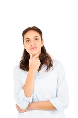 Thoughtful woman with finger on chin 