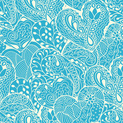 Fototapeta na wymiar White heart drawing seamless pattern on blue background