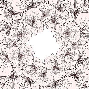 Geranium flowers frame engraving