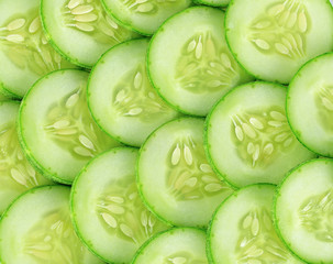 Close up of fresh cucumber slices background
