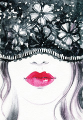 woman face. watercolor illustration