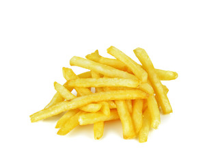a pile of appetizing french fries on a white background