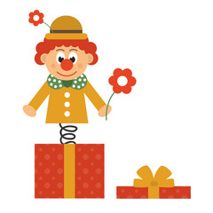 clown with flower and box