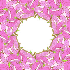 Frame made of pink magnolia soulangeana flowers
