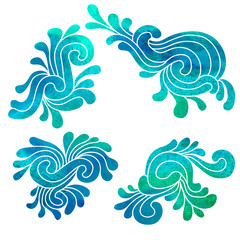 Set of decorative watercolor elements