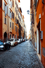 Fototapeta na wymiar Traditional old buildings Street view in Rome