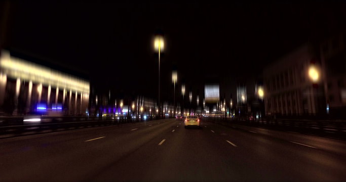 high-speed driving on the car in the center of the city at night