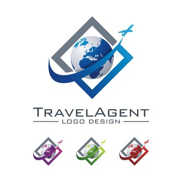 Travel And Tour Logo, Plane, Globe, Diamond Design Logo Vector