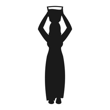 Silhouette Of A Woman Carrying Water Isolated On White