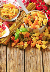 Assortment of colored pasta