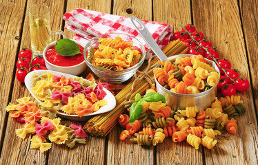 Assortment of colored pasta
