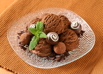 Chocolate ice cream and truffles