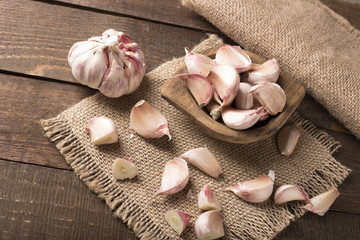 garlic on wooden table