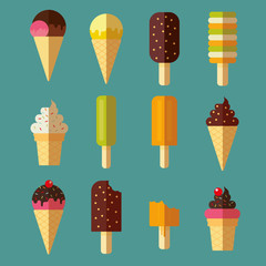 Vector collection of ice cream and dessert icons design set
