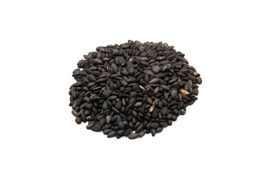 pile of black sesame seeds, isolated on white background