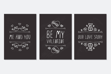 Set of Saint Valentines day hand drawn greeting cards.