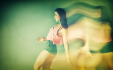 Modern hip hop dancer woman, motion blur
