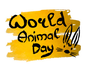 Colorful poster world animal day with a sweet Bunny face, which gives light and joy. Vector