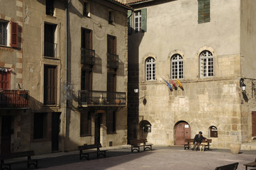 Fototapeta na wymiar Square of Church in Villafranche de Conflent, Llanguedoc Roussillon, Pyrenees orientales,France