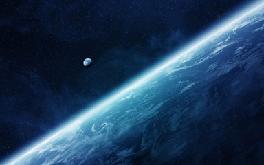 Naklejka premium View of the moon close to planet Earth in space