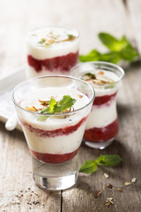 Yogurt pudding with berries and chia seeds