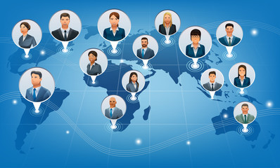The business communications of the world.A global international business.Character design.Illustration for idea of business.Approach to communication for business. Graphic design and vector EPS 10.