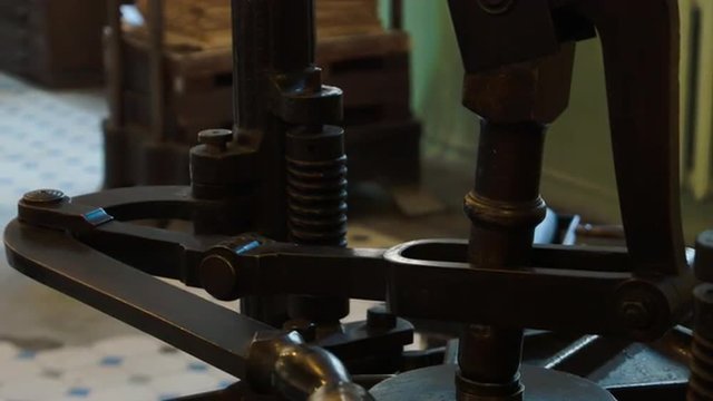 Gutenberg's press close up in a vintage Soviet printing factory in Russia
