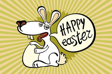 Happy easter card illustration with easter chocolate bunny, easter rabbit and type font