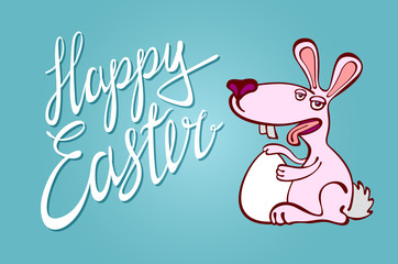 Obraz na płótnie Canvas Happy Easter Typographical Background With Bunny