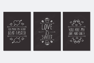 Set of Saint Valentines day hand drawn greeting cards.
