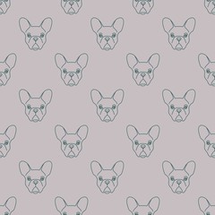 Seamless pattern made of french bulldog head sketch