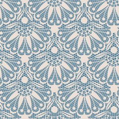Seamless flower lace pattern on blue background