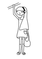 Cartoon girl character is listening to the music holding the han