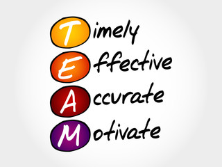 TEAM - Timely, Effective, Accurate, Motivate, acronym business concept