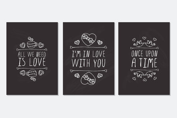 Set of Saint Valentines day hand drawn greeting cards.