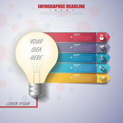 3d light bulb timeline infographics with icons set. vector. illu