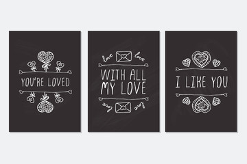Set of Saint Valentines day hand drawn greeting cards.