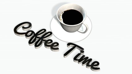 Coffee cup with saucer and coffee time handwrite 3D lettering