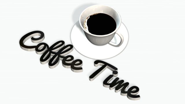 Fototapeta Coffee cup with saucer and coffee time handwrite 3D lettering
