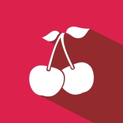 Icono de cerezas sobre un fondo rojo. Ilustración vectorial
