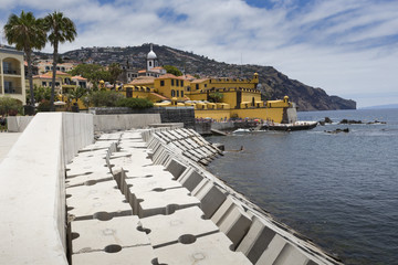 Promenade of Funchal with the castle of Sao Tiago, Madeira (Port