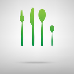 fork spoon knife green icon