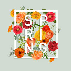 Obrazy  Graficzny kwiatowy wiosenny projekt - z kolorowymi kwiatami - na t-shirt