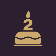 The birthday cake with candles in the form of number 2 icon. Birthday symbol. Flat