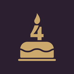The birthday cake with candles in the form of number 4 icon. Birthday symbol. Flat