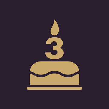 The birthday cake with candles in the form of number 3 icon. Birthday symbol. Flat